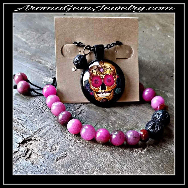 Essential oil diffuser necklace - el dia de los muertos