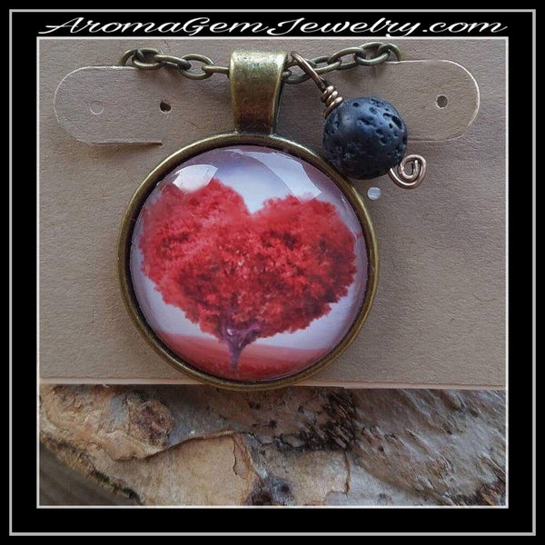Essential oil diffuser necklace - heart tree - antiqued bronze
