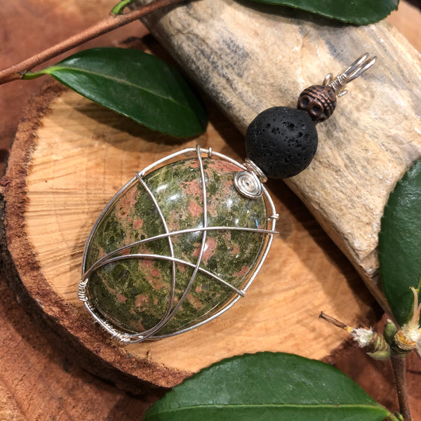 Essential oil diffuser necklace -Unakite
