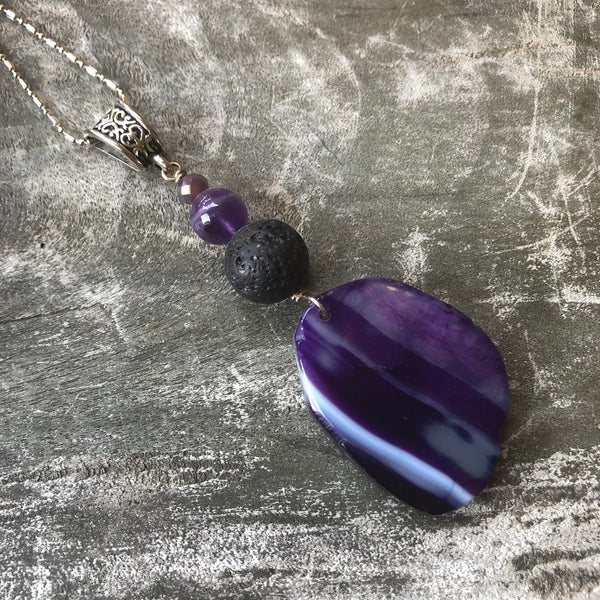 Essential oil diffuser necklace - purple & green agate