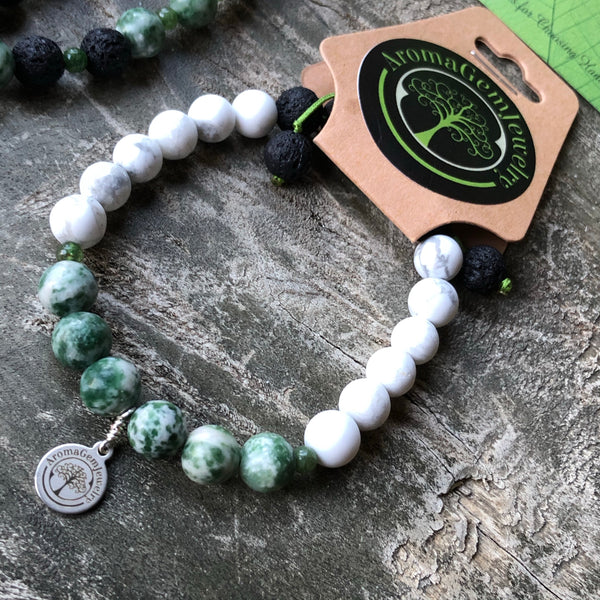 Essential Oil Diffuser necklace/bracelet/ earring set - Tree Agate, Howlite
