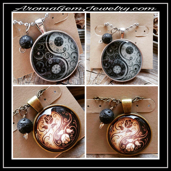 Essential oil diffuser necklace - Yin/Yang -silver tone