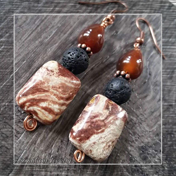 Essential oil diffuser earrings - Fall agate & jasper
