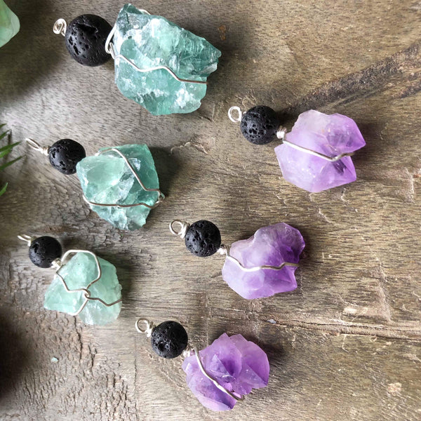 Essential oil diffuser necklace - raw amethyst cluster