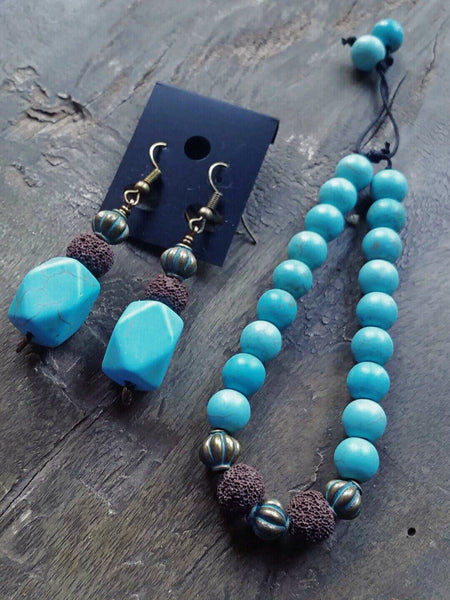 Essential oil diffuser bracelet / earring set - blue Howlite