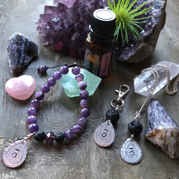 Hand stamped essential oil diffuser necklace - drop charm
