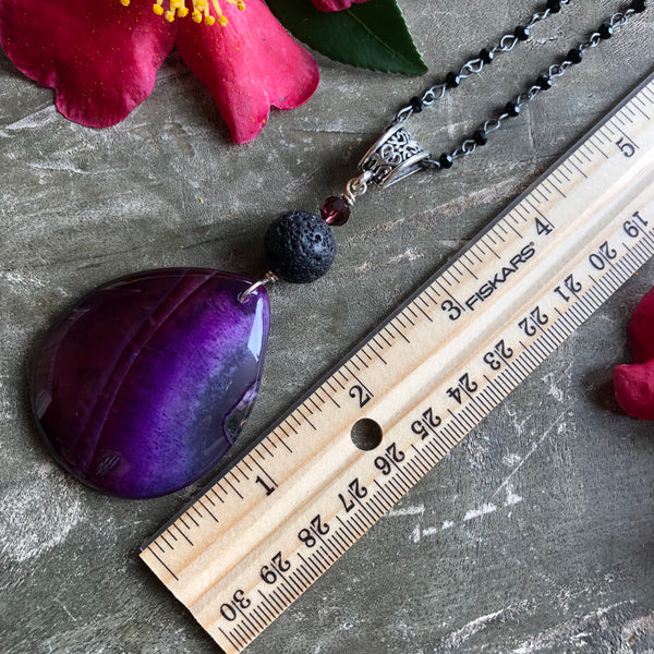 Essential oil diffuser necklace - deep purple agate