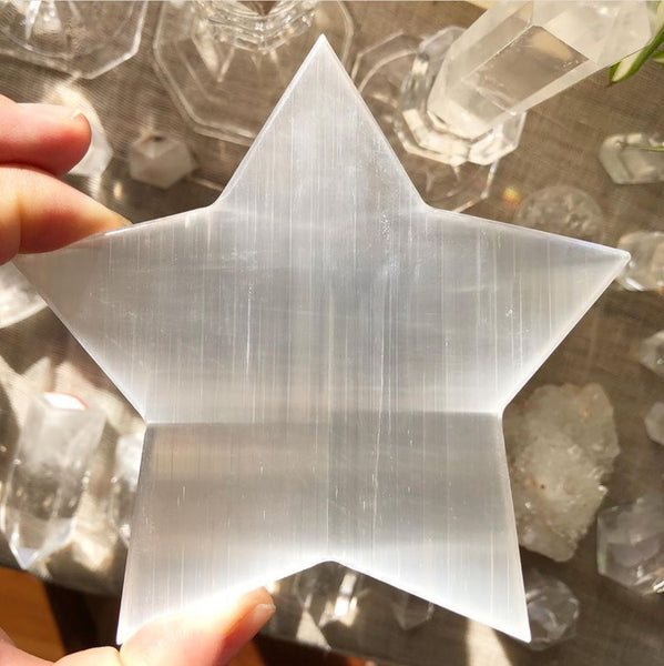 Satin Spar (“Selenite”) star Charging Plate (Energy Cleansing)