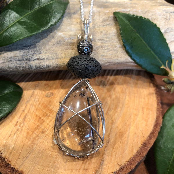Essential oil diffuser necklace - Tourmalinated quartz