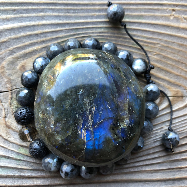 Essential oil diffuser bracelet & heart set- Labradorite