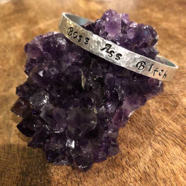 Hand stamped aluminum bracelet - boss ass bitch