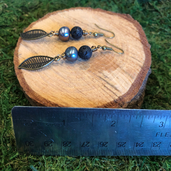 Essential oil diffuser earrings - antiqued bronze-leaf