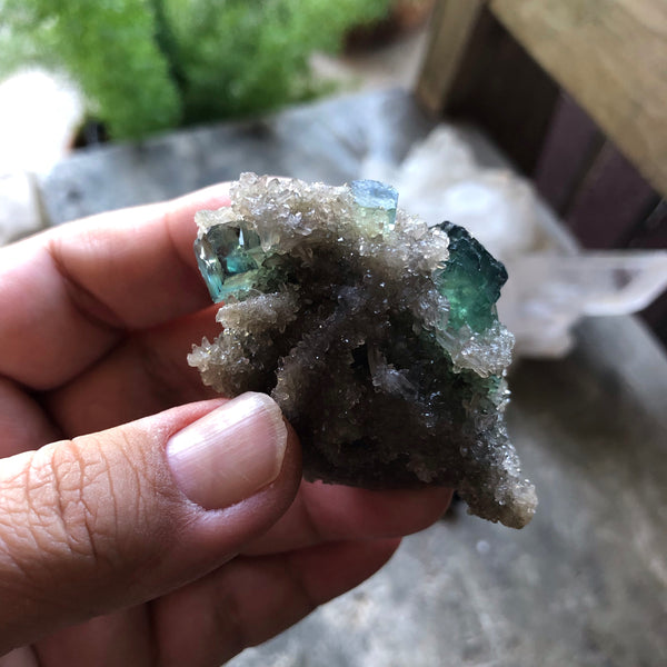 73 gram Flourite ladder in Smokey Quartz