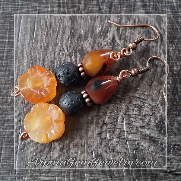 Essential oil diffuser earrings - Fall agate flowers