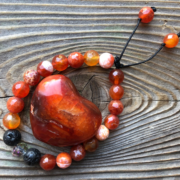 Essential oil diffuser bracelet & heart set- Carnelian