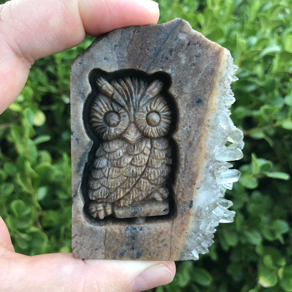 Carved Owl  with crystals