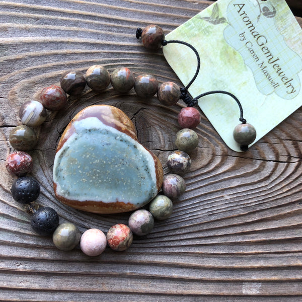 Essential oil diffuser bracelet & heart set- Desert Jasper