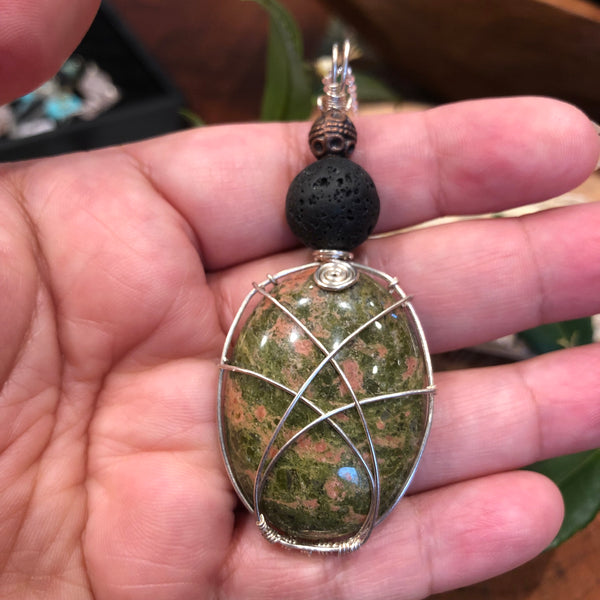 Essential oil diffuser necklace -Unakite