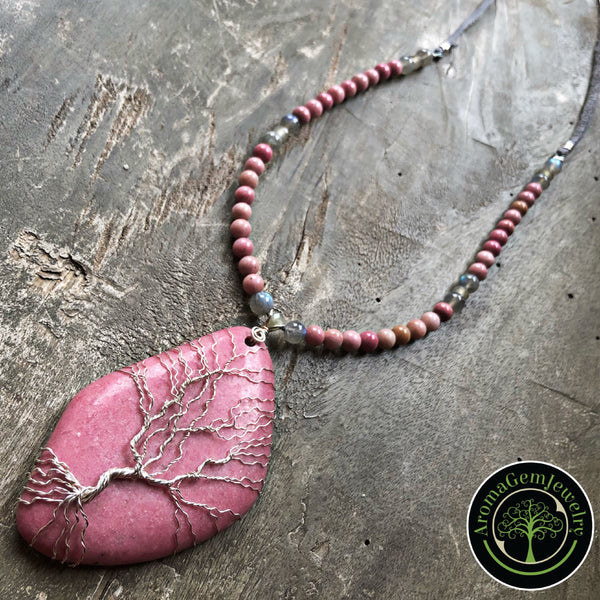 Rhodochrosite Tree of Life Aromatherapy necklace