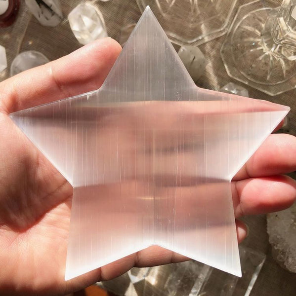 Satin Spar (“Selenite”) star Charging Plate (Energy Cleansing)
