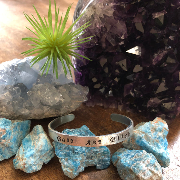 Hand stamped aluminum bracelet - boss ass bitch