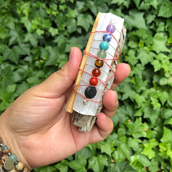 Energy Clearing Bundle-Sage, Palo Santo, Aromatherapy Selenite wand - CHAKRA