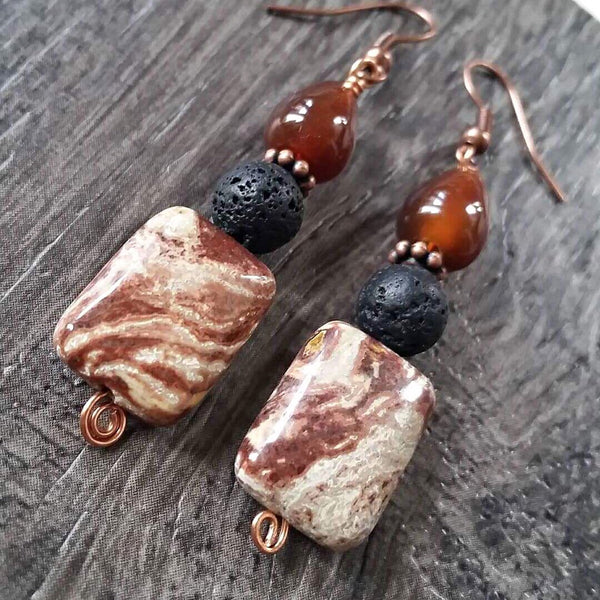 Essential oil diffuser earrings - Fall agate & jasper