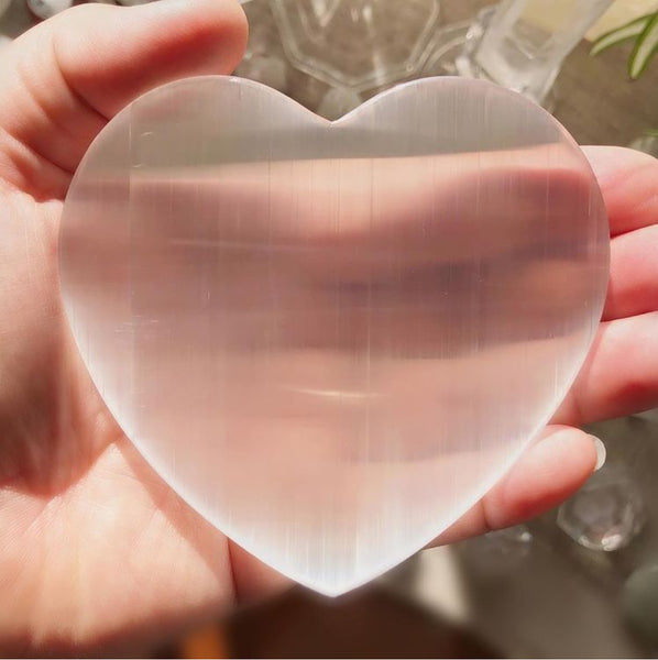Satin Spar (“Selenite”) Heart Charging Plate (Energy Cleansing)