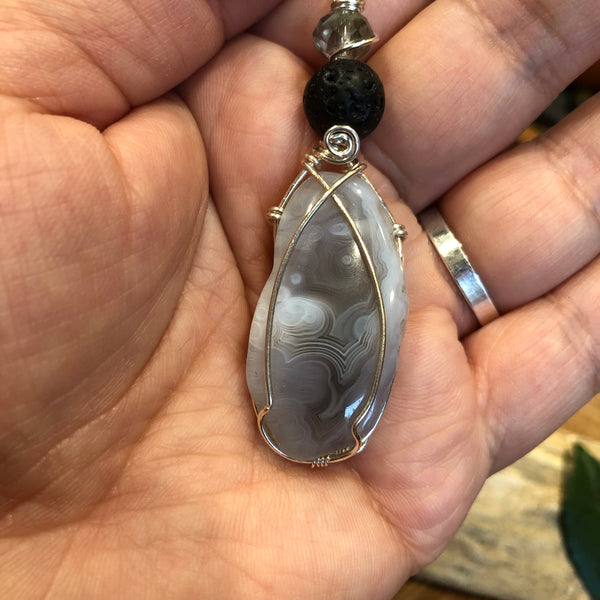 Essential oil diffuser necklace -crazy lace agate