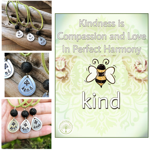 Kindness-Handstamped Aromatherapy necklace