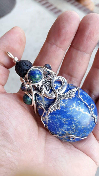 Essential oil diffuser necklace - mermaid pendant, magnesite, lapis