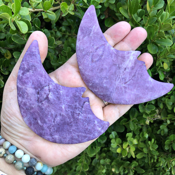 Purple Lepidolite carved crescent moon