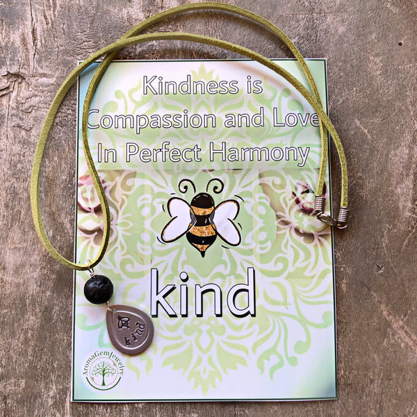Kindness-Handstamped Aromatherapy necklace