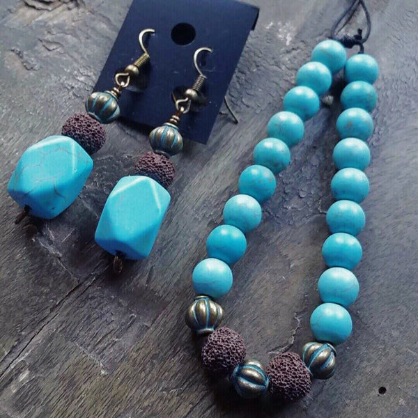 Essential oil diffuser bracelet / earring set - blue Howlite