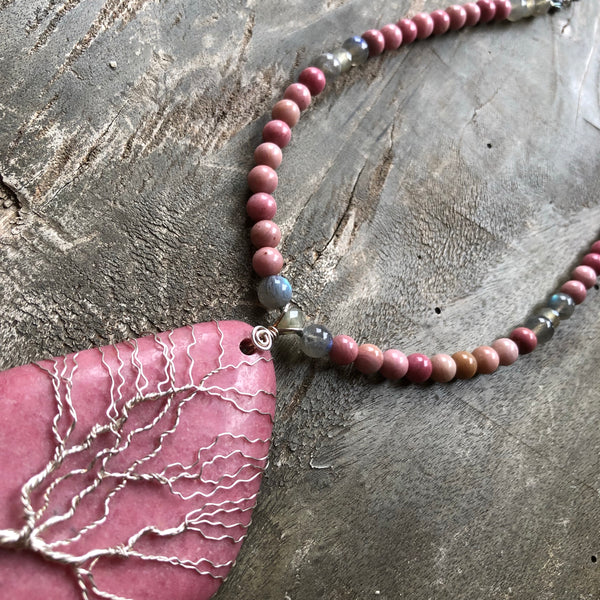 Rhodochrosite Tree of Life Aromatherapy necklace