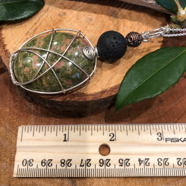 Essential oil diffuser necklace -Unakite