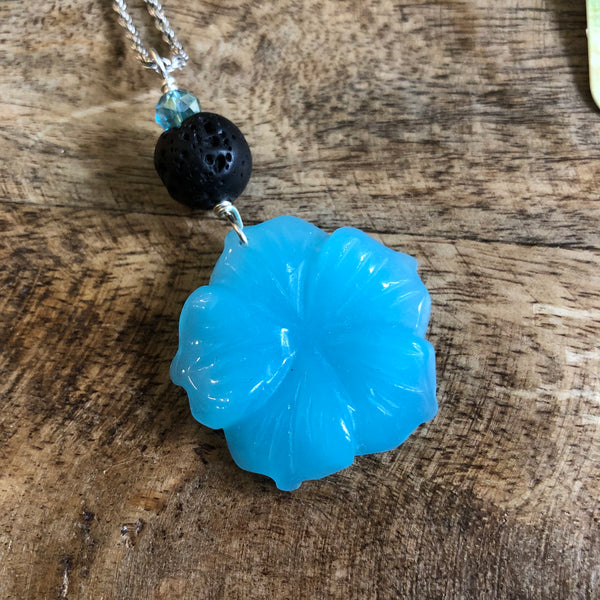 Essential oil diffuser necklace  - Aqua flower
