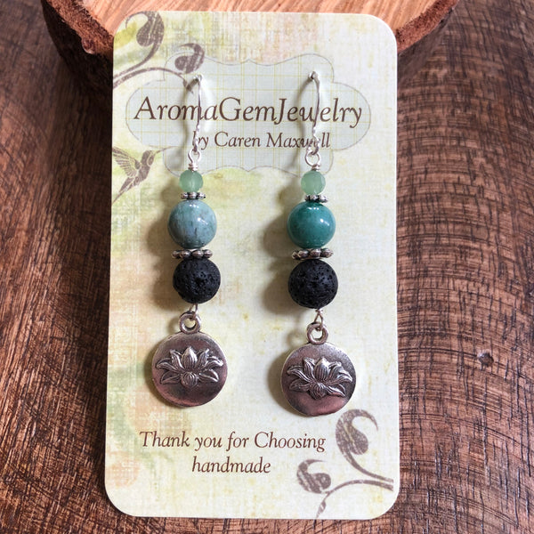 Essential Oil Diffuser earrings - Fancy Jasper- lotus - Sterling Silver