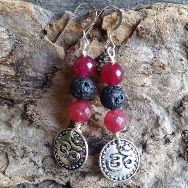 Essential oil diffuser earrings - Om - energized fuscia