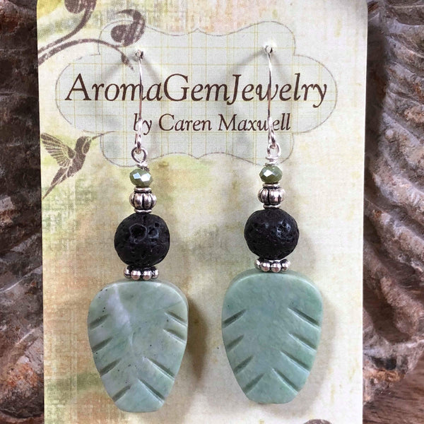 Essential oil diffuser earrings- New Jade - leaf - Sterling Silver