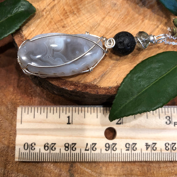 Essential oil diffuser necklace -crazy lace agate
