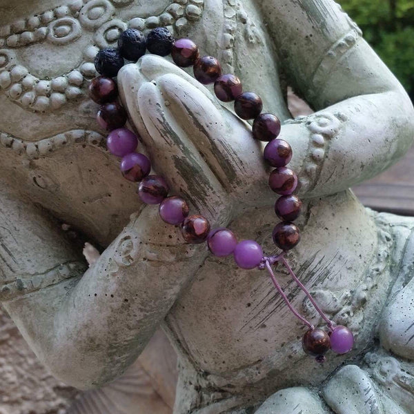 Essential oil diffuser bracelet - impression jasper -gold copper bornite
