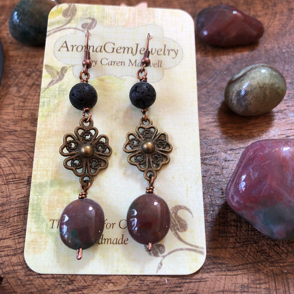 Essential oil diffuser earrings - Fancy Jasper -Sterling Silver