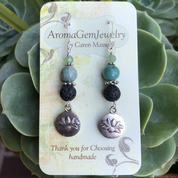 Essential Oil Diffuser earrings - Fancy Jasper- lotus - Sterling Silver