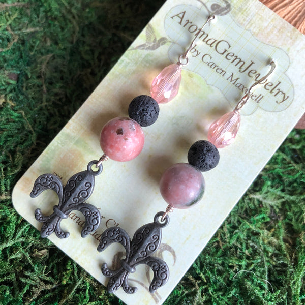 Essential oil diffuser earrings - Rhodochrosite