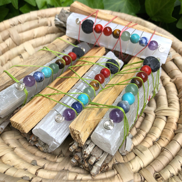 Energy Clearing Bundle-Sage, Palo Santo, Aromatherapy Selenite wand - CHAKRA