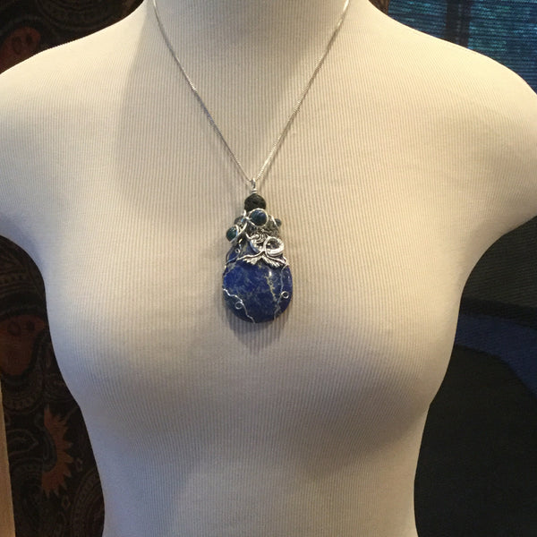 Essential oil diffuser necklace - mermaid pendant, magnesite, lapis