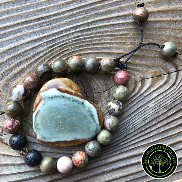 Essential oil diffuser bracelet & heart set- Desert Jasper