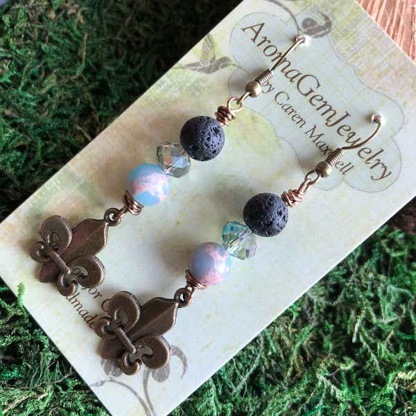 Essential oil diffuser earrings - sea sediment jasper