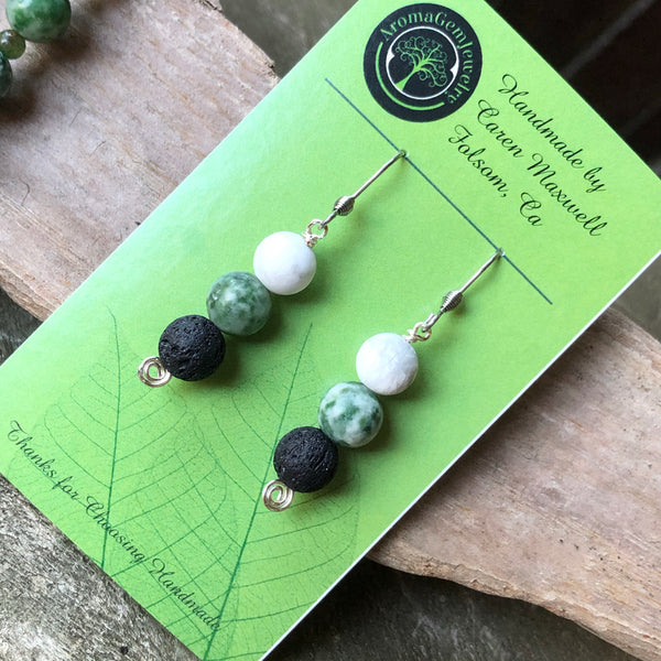 Essential Oil Diffuser necklace/bracelet/ earring set - Tree Agate, Howlite